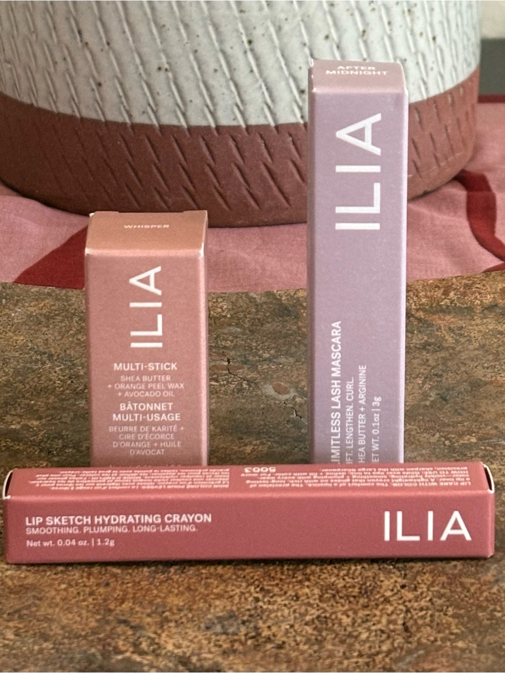 ILIA Mini Limitless Mascara, Lip Sketch Hydrating Crayon and Multi-Stick Trio